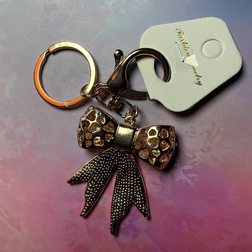 ★ Gold Tone Bow Keychain Bag Charm Fashion Jewelry Accessory